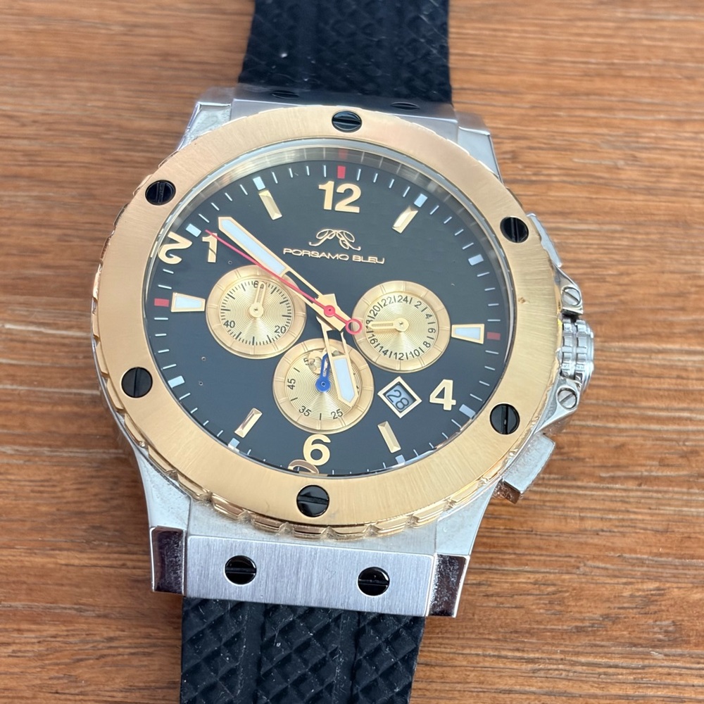 Porsamo Bleu Marcus Luxury Chronograph Stainless Steel case Gold Silver Black
